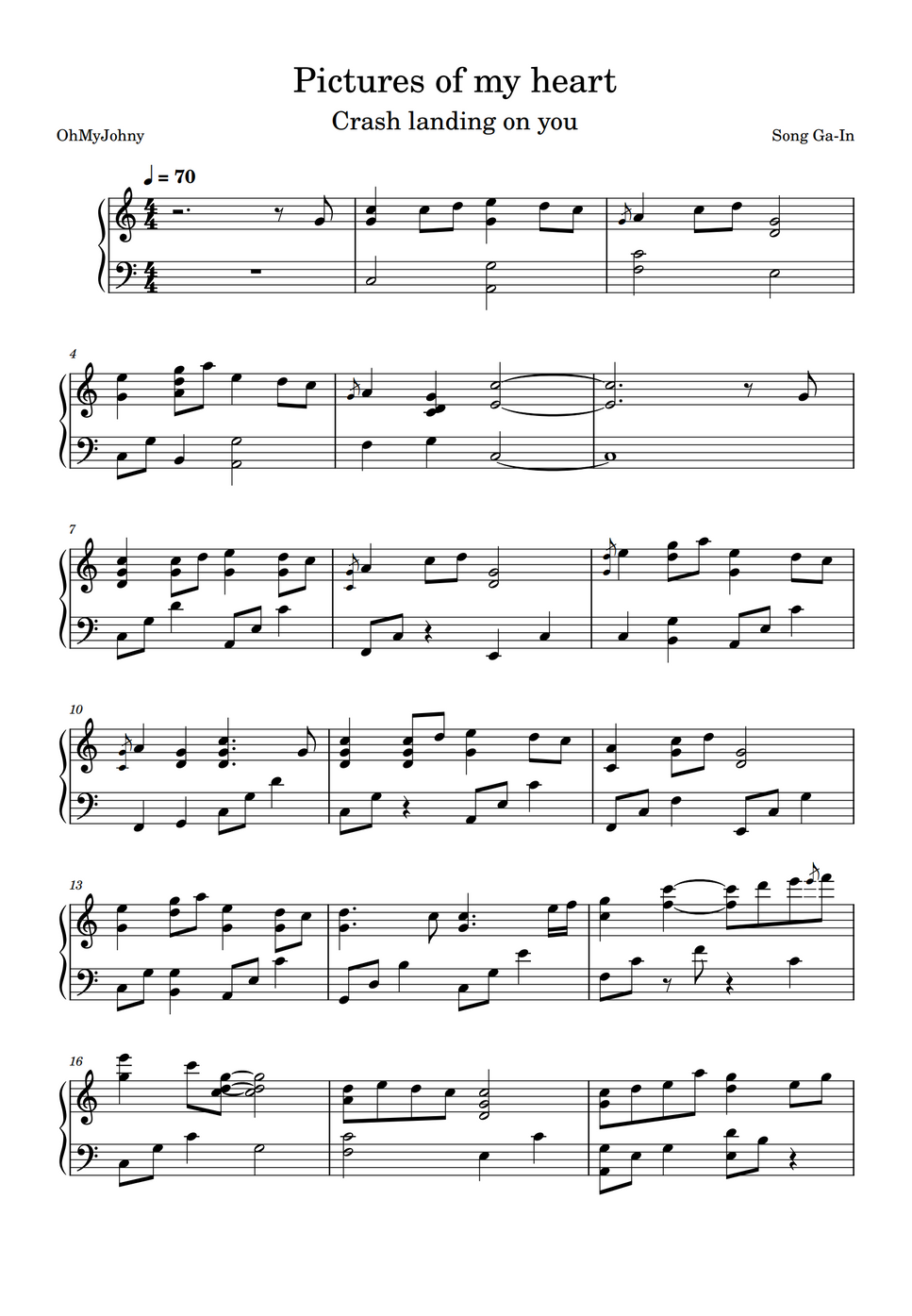 Song Ga In Pictures of my heart (Crash Landing on YouOST) (Piano) by