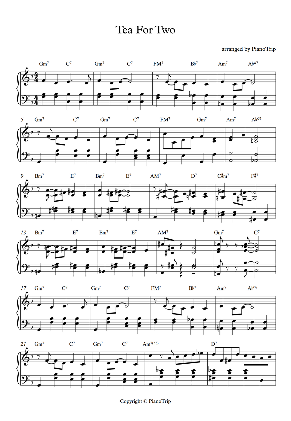 Vincent Youmans Tea for two (솔로피아노 ver.) نوتة by PianoTrip