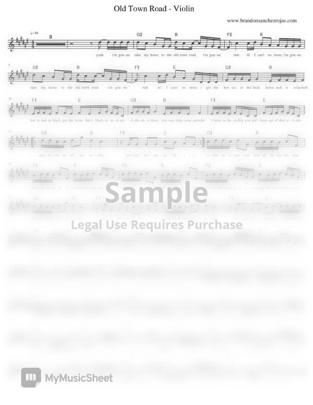 OLD TOWN ROAD VIOLIN Sheet Music