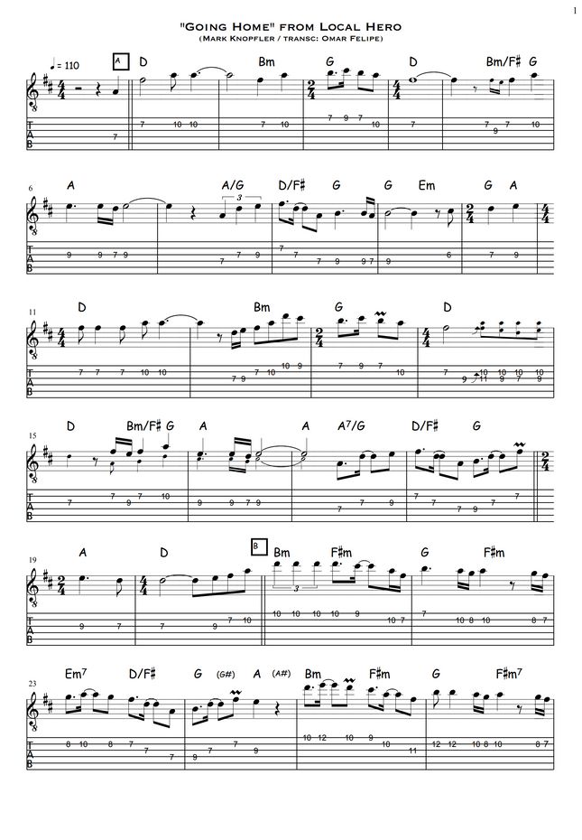 Mark Knopfler Going home from Local Hero by Omar Felipe Merchán Sheet