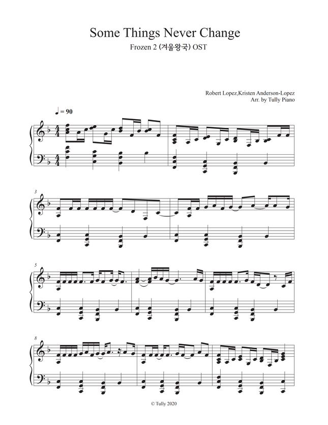 Frozen2 - Some Things Never Change (Disney Animation) by Tully Piano Sheet