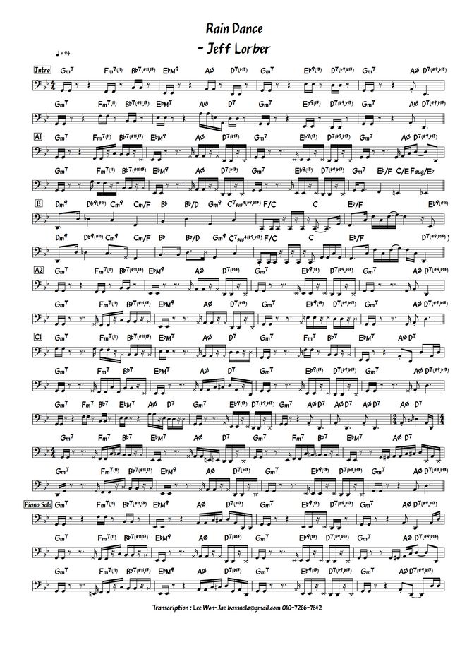 Jeff lorber rain dance by tab sheet music
