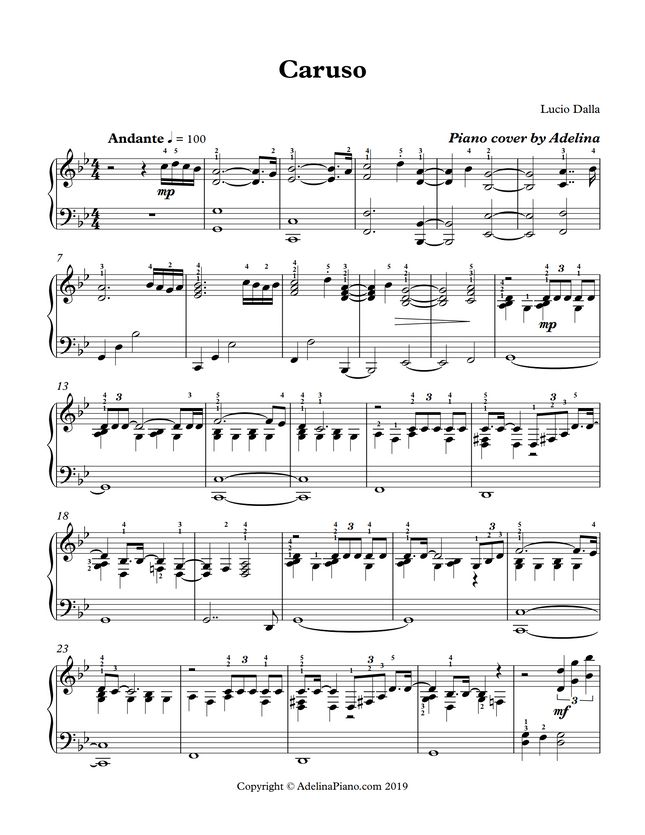 Lucio Dalla Caruso by Adelina Piano Sheet Music