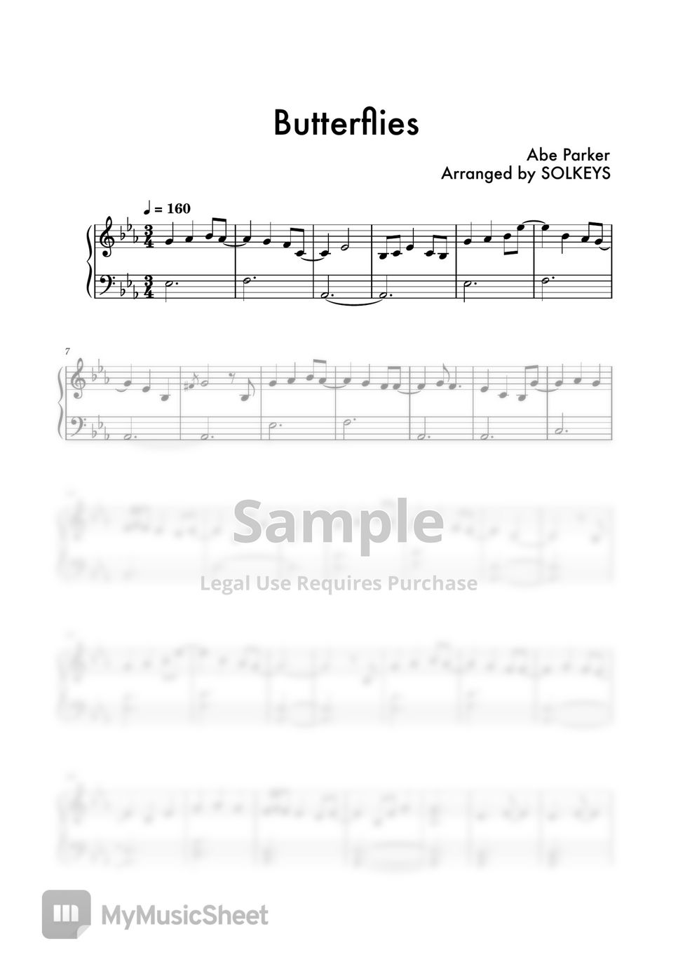 Abe Parker Butterflies 楽譜 by SolKeys