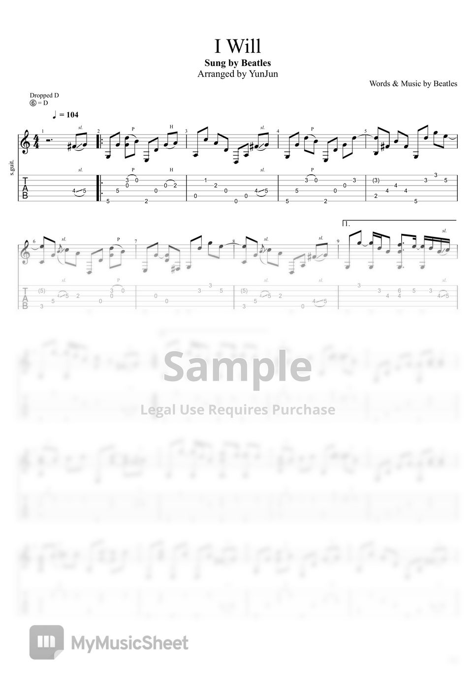 Beatles I Will Fingerstyle Classic Guitar TAB By YunJun Beatles I Will Fingerstyle Classic Guitar TAB By YunJun