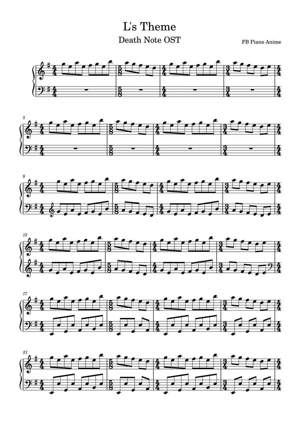 Death Note L's Theme (Death Note) by FB Piano Anime Hoja
