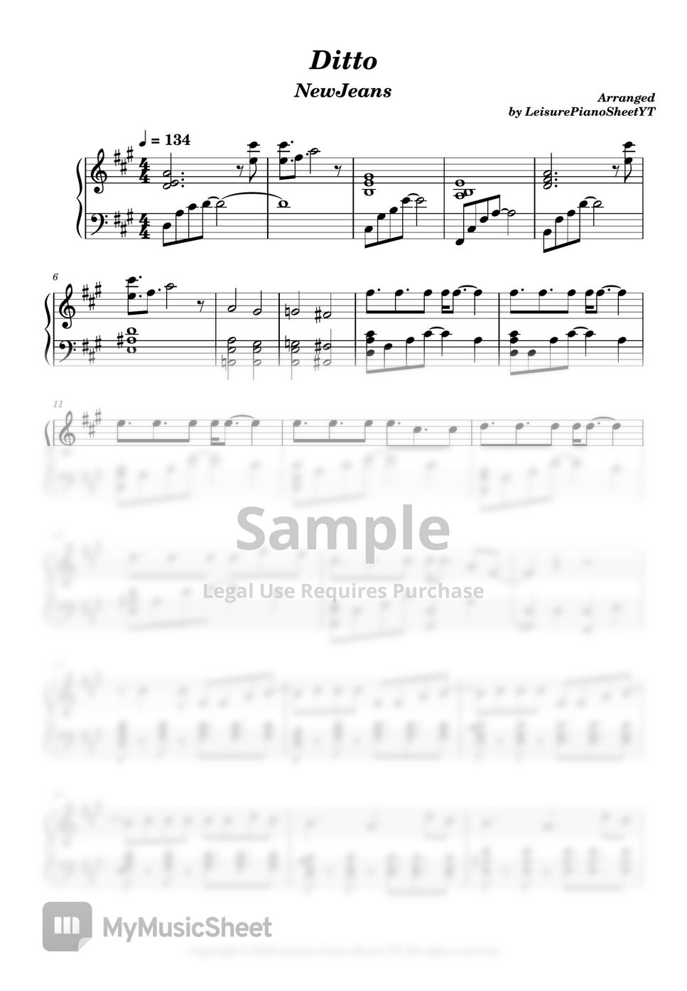 NewJeans - Ditto Sheet by Leisure Piano Sheets YT