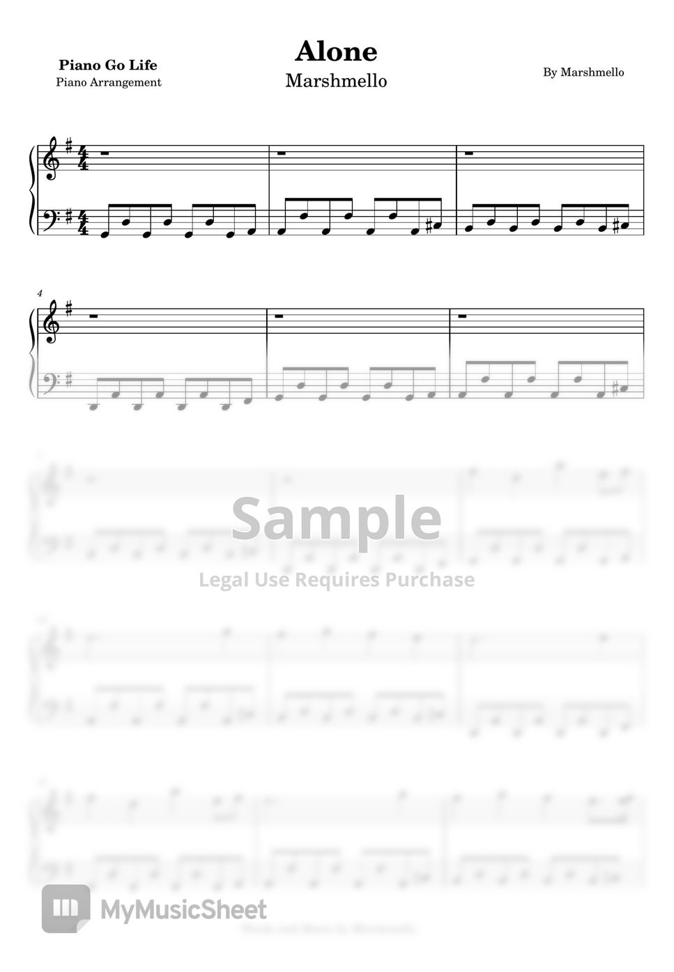 Marshmello Alone Лист by Piano Go Life