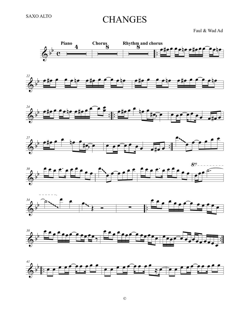 Changes Faul & Wad Ad, PNAU (Alto Sax) Sheet by Ismael Dorado