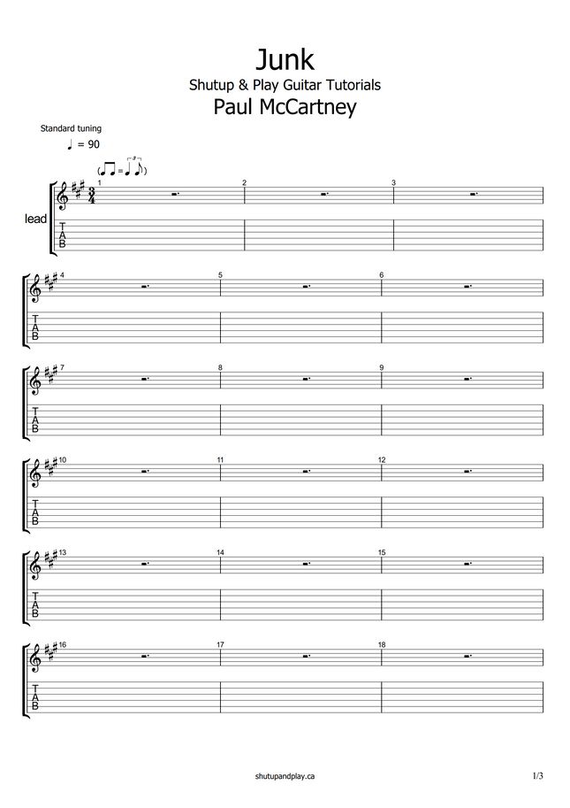 Paul McCartney Junk by Shutup & Play Guitar Tutorials Sheet Music