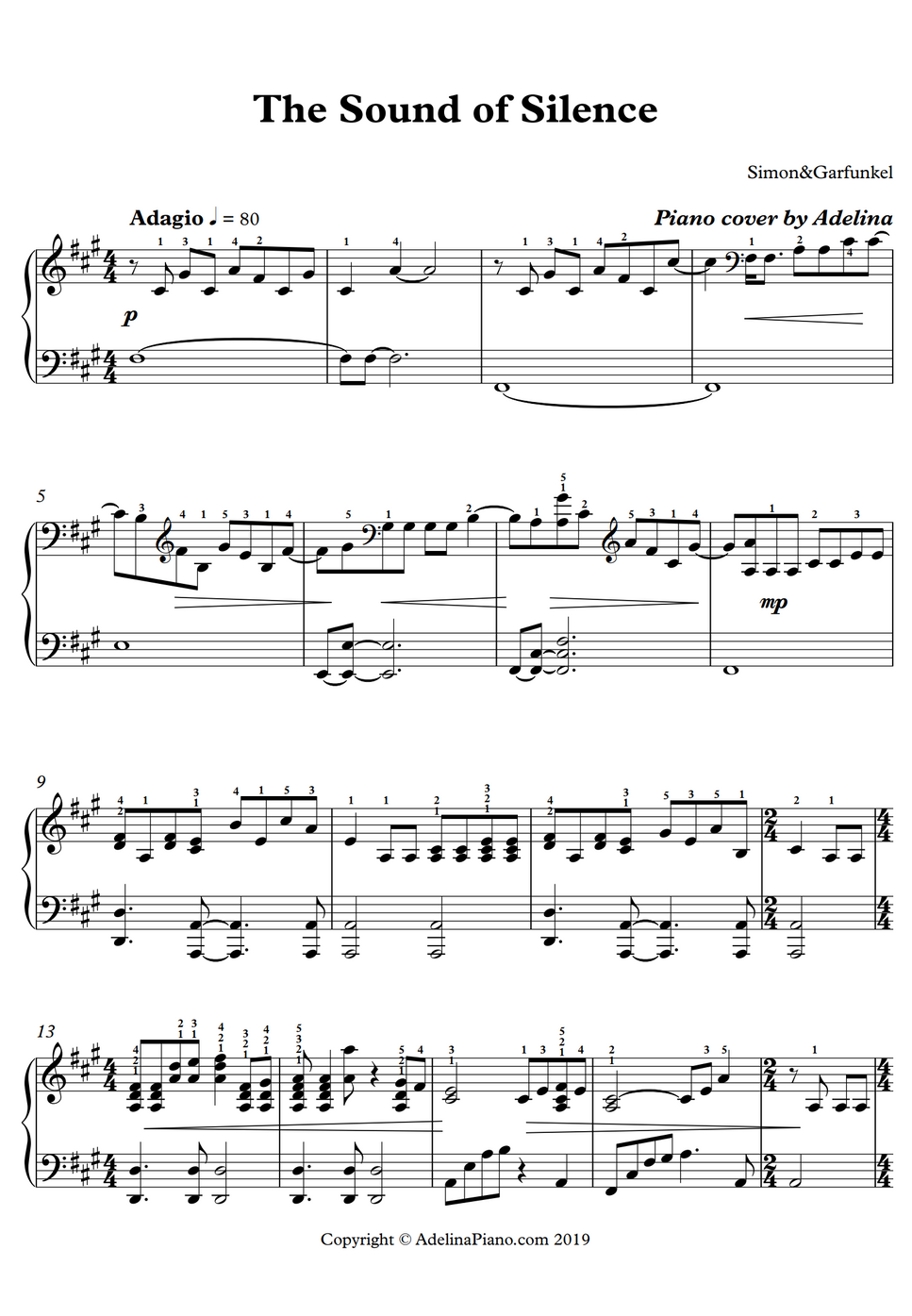 Simon&Garfunkel The Sound of Silence by Adelina Piano Hoja
