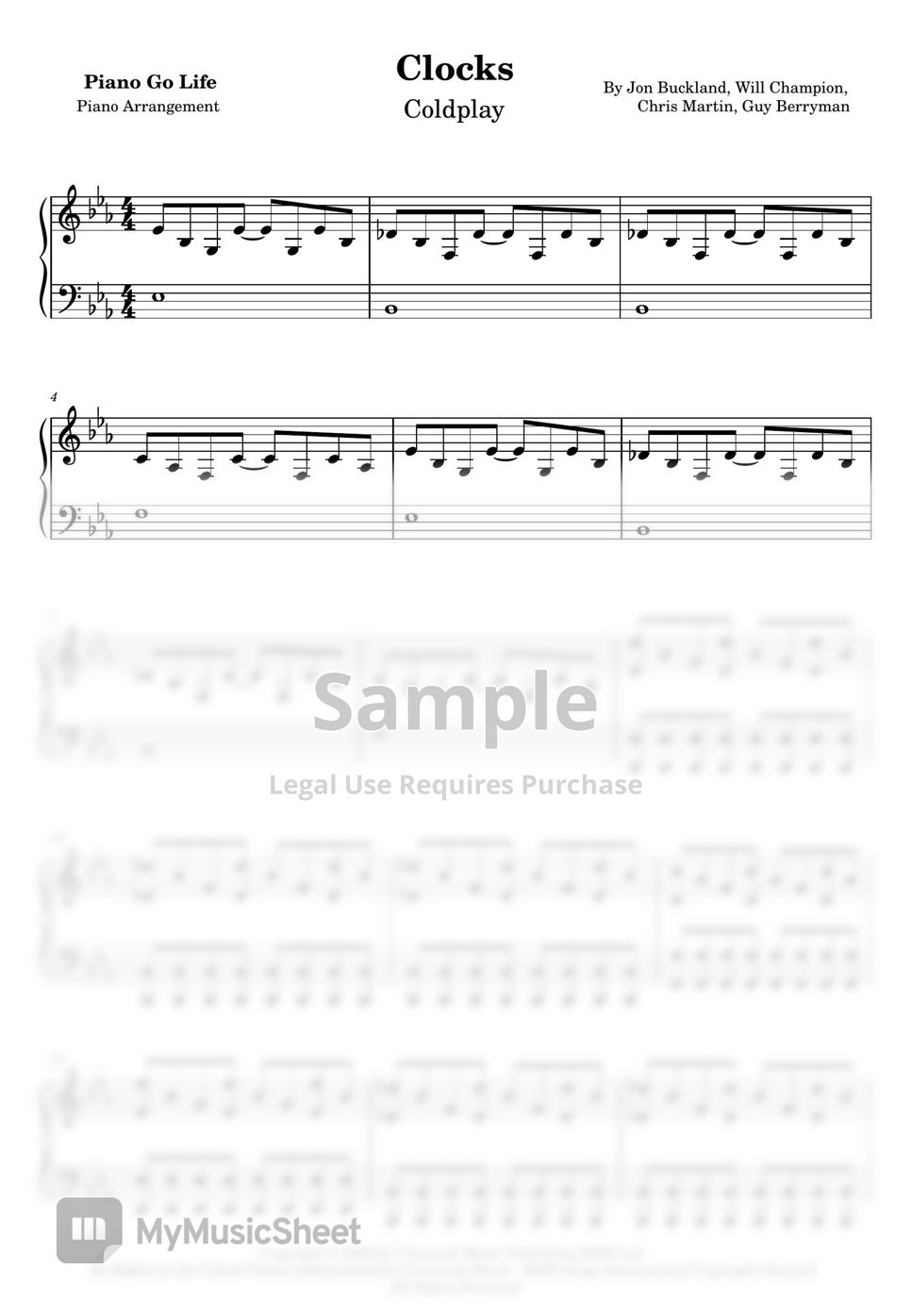 Coldplay Clocks Partitura by Piano Go Life