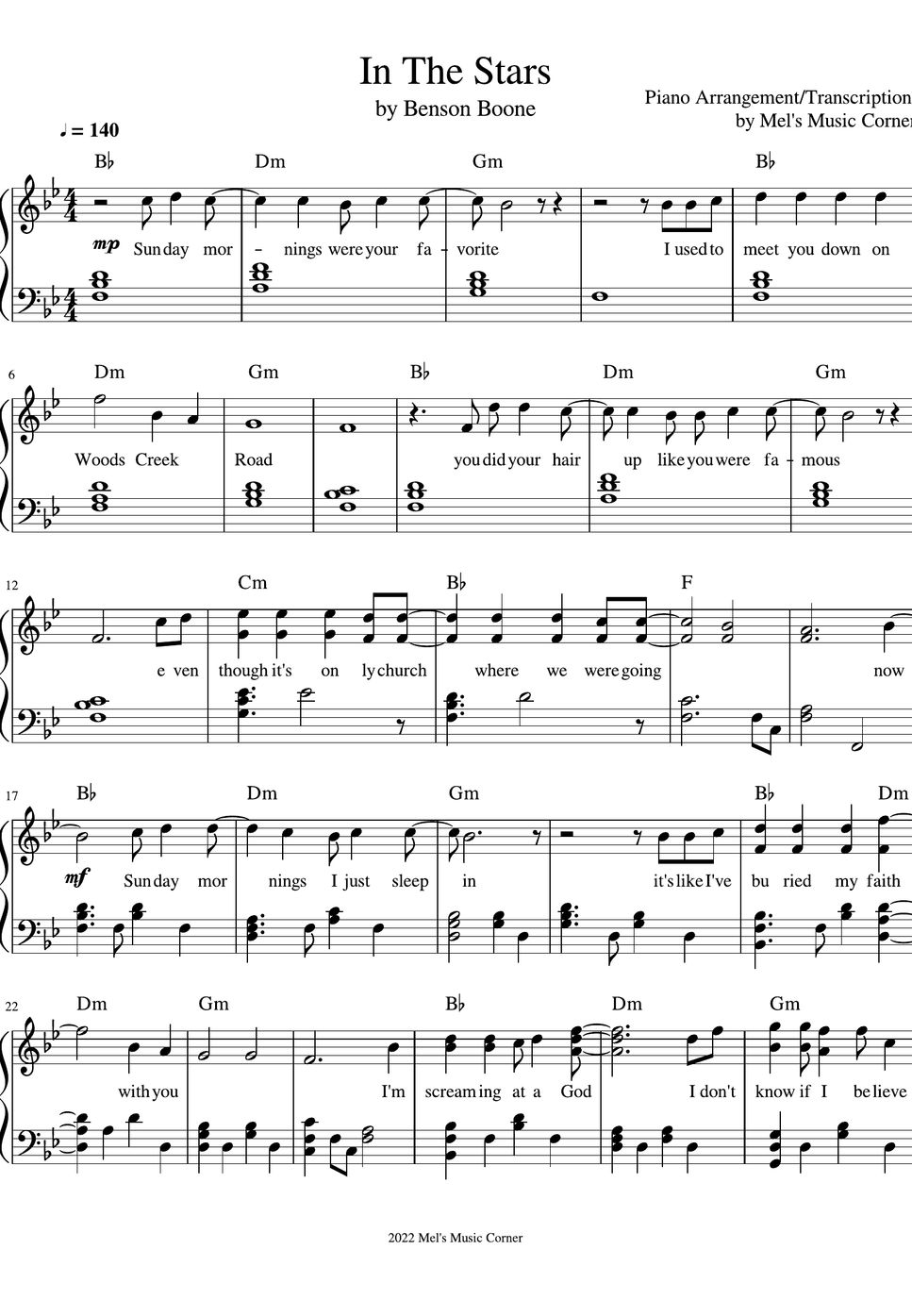 Benson Boone In The Stars (piano sheet music) Nuty by Mel's Music Corner