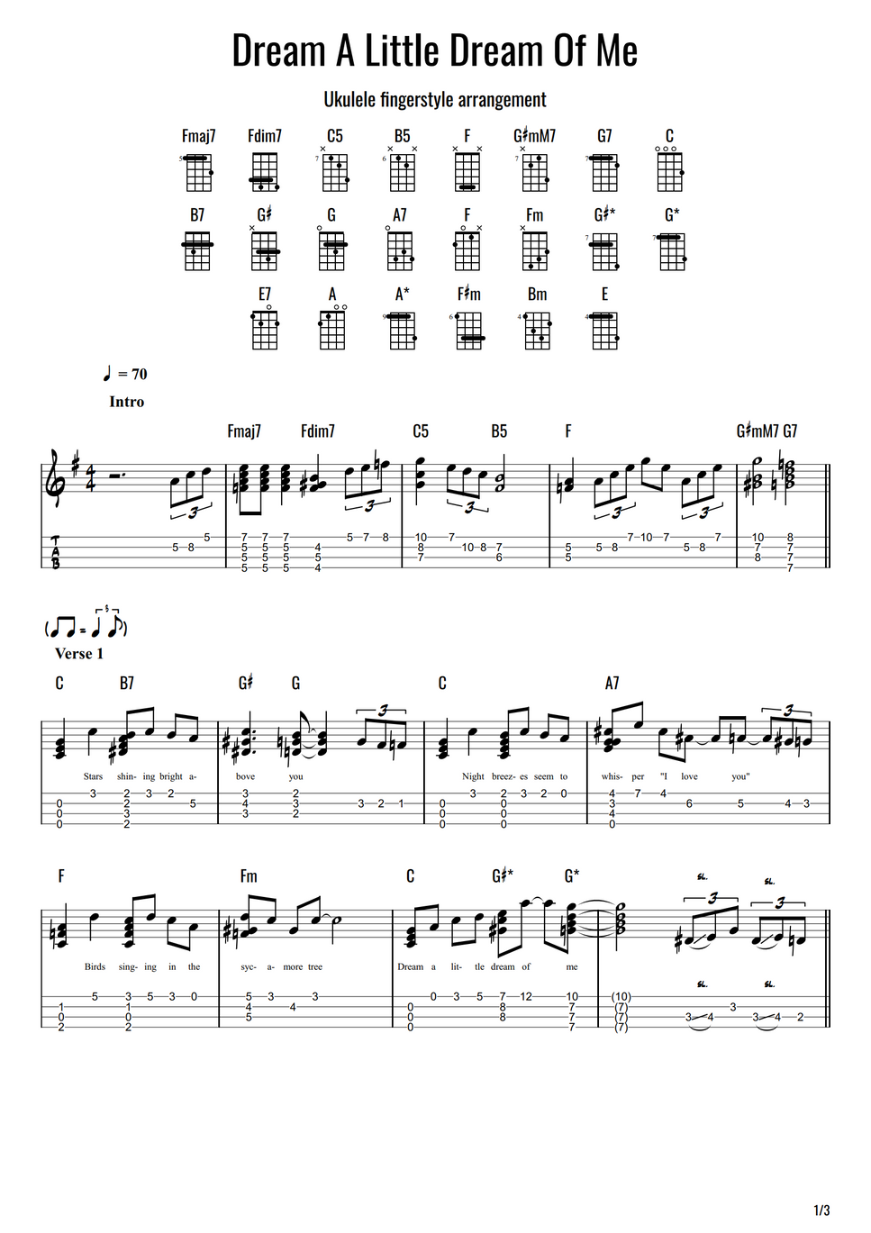 Ukulele Fingerstyle Dream A Little Dream by Vasko (Ukulele Cheats) Sheet
