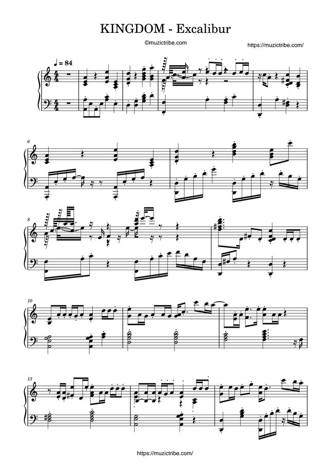 KINGDOM Excalibur Piano Sheet + MIDI + MP3 Sheet Music