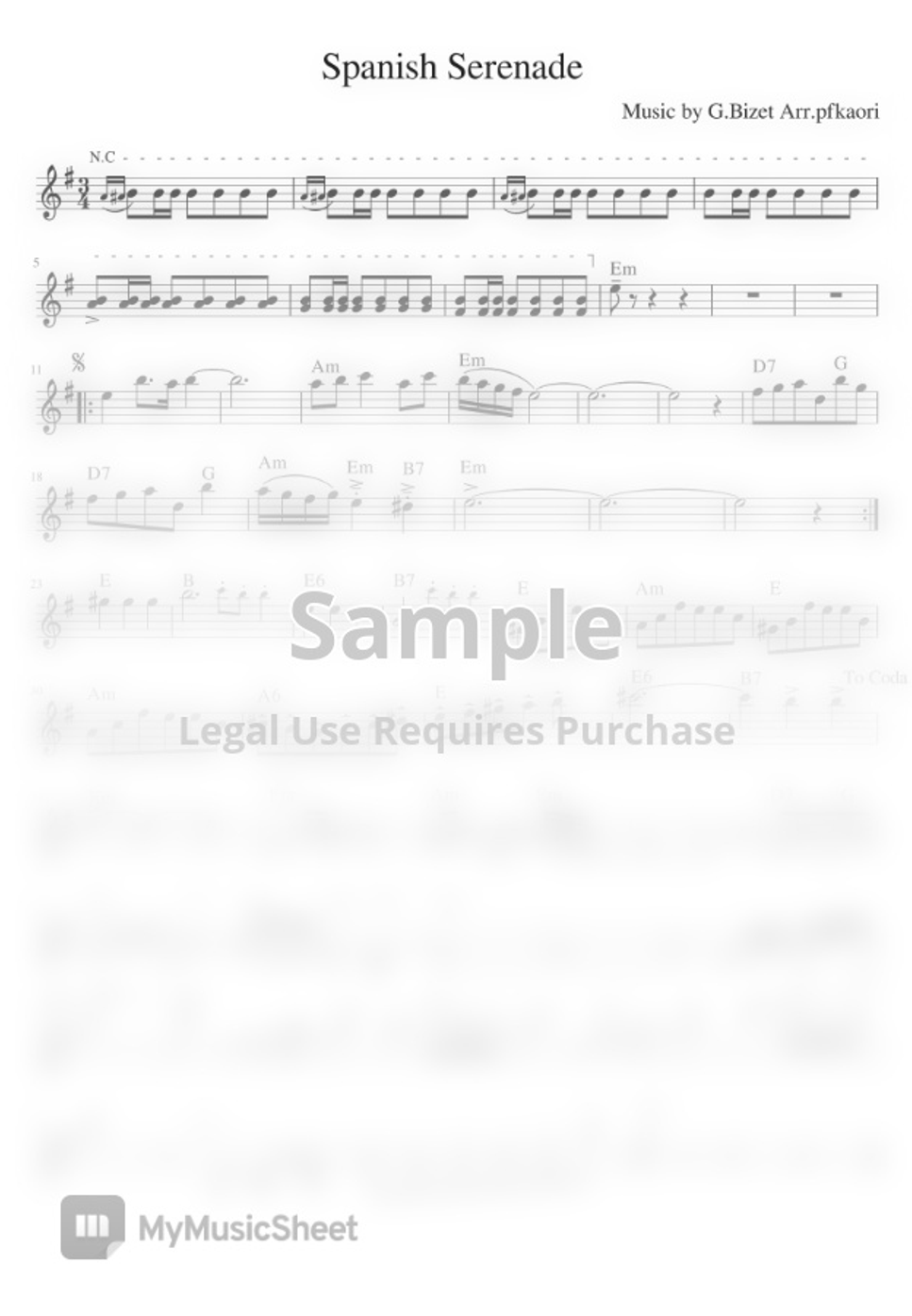 G bizet spanish serenade em piano chord by pfkaori