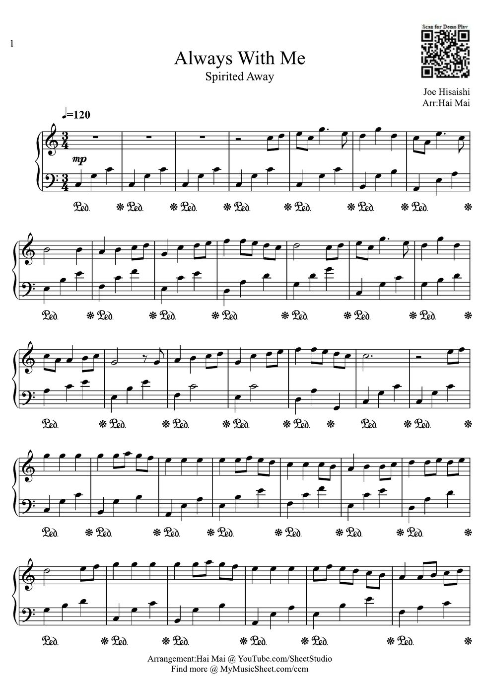 Joe Hisaishi Always With Me for Easy Piano Lembar Musik by Hai Mai