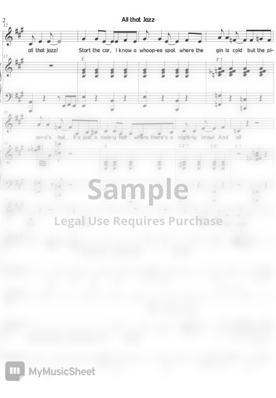 Musical 'Chicago' OST All that Jazz (3단(piano+vocal)) by Sunny