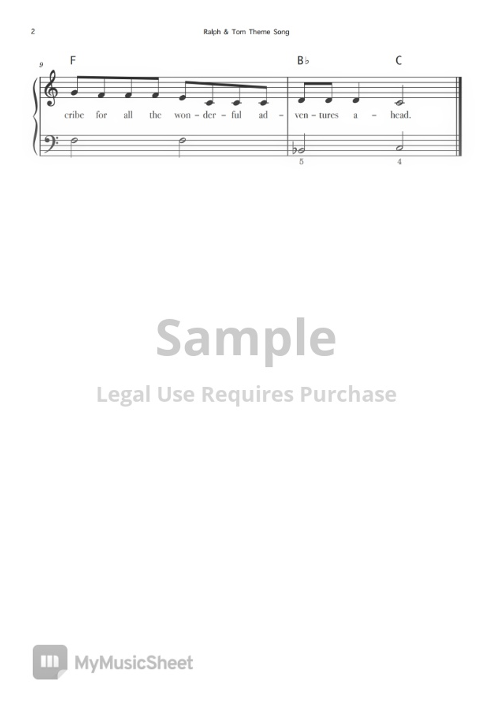 Half asleep chris ralph tom theme song sheet by aldora davita