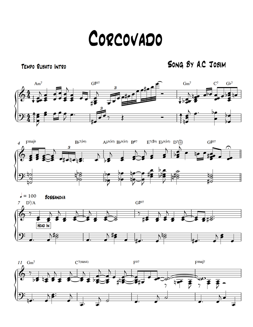 Antonio Carlos Jobim Corcovado by MIWHA Sheet