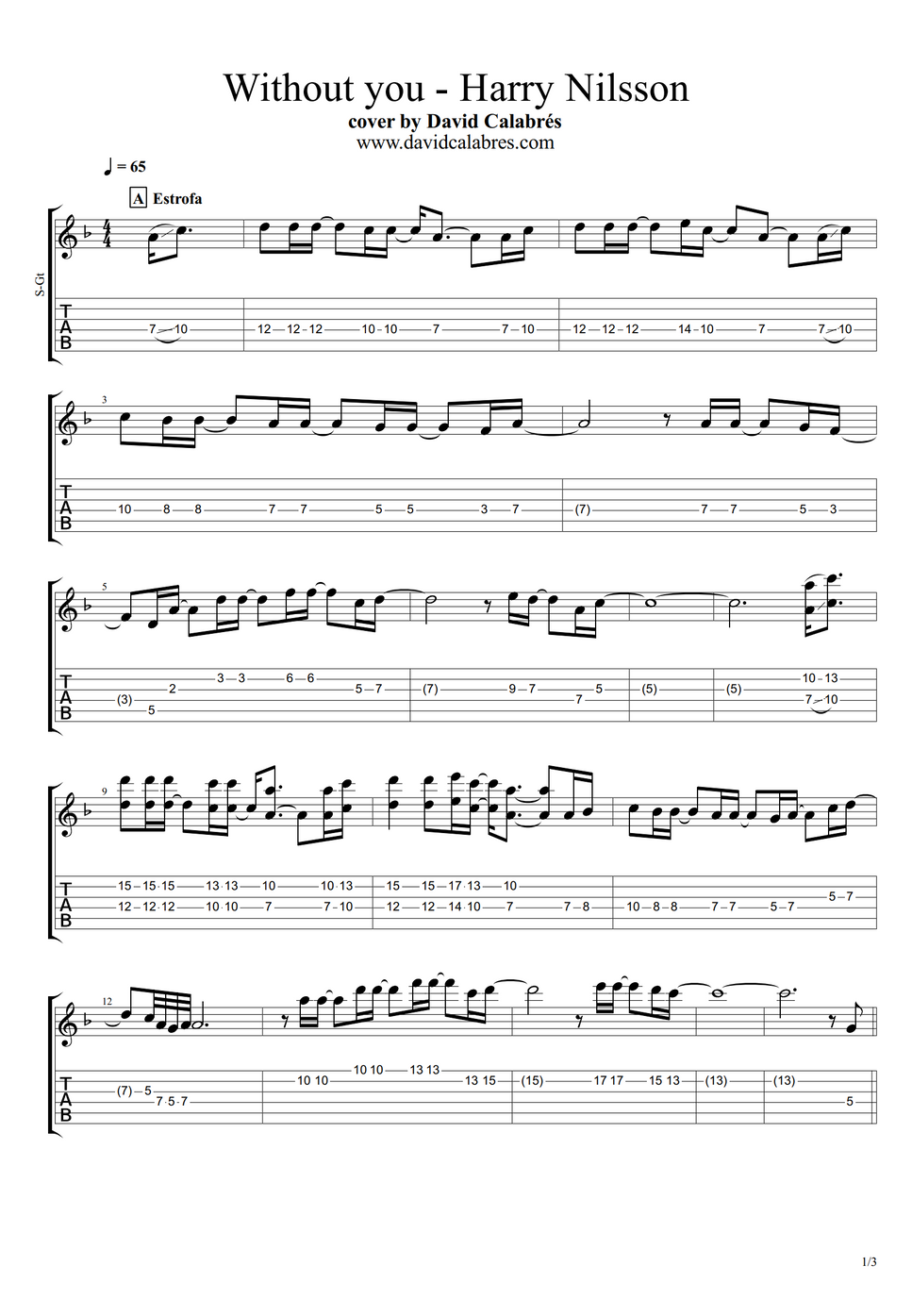 Harry Nilsson Without You by David Calabrés Partitura