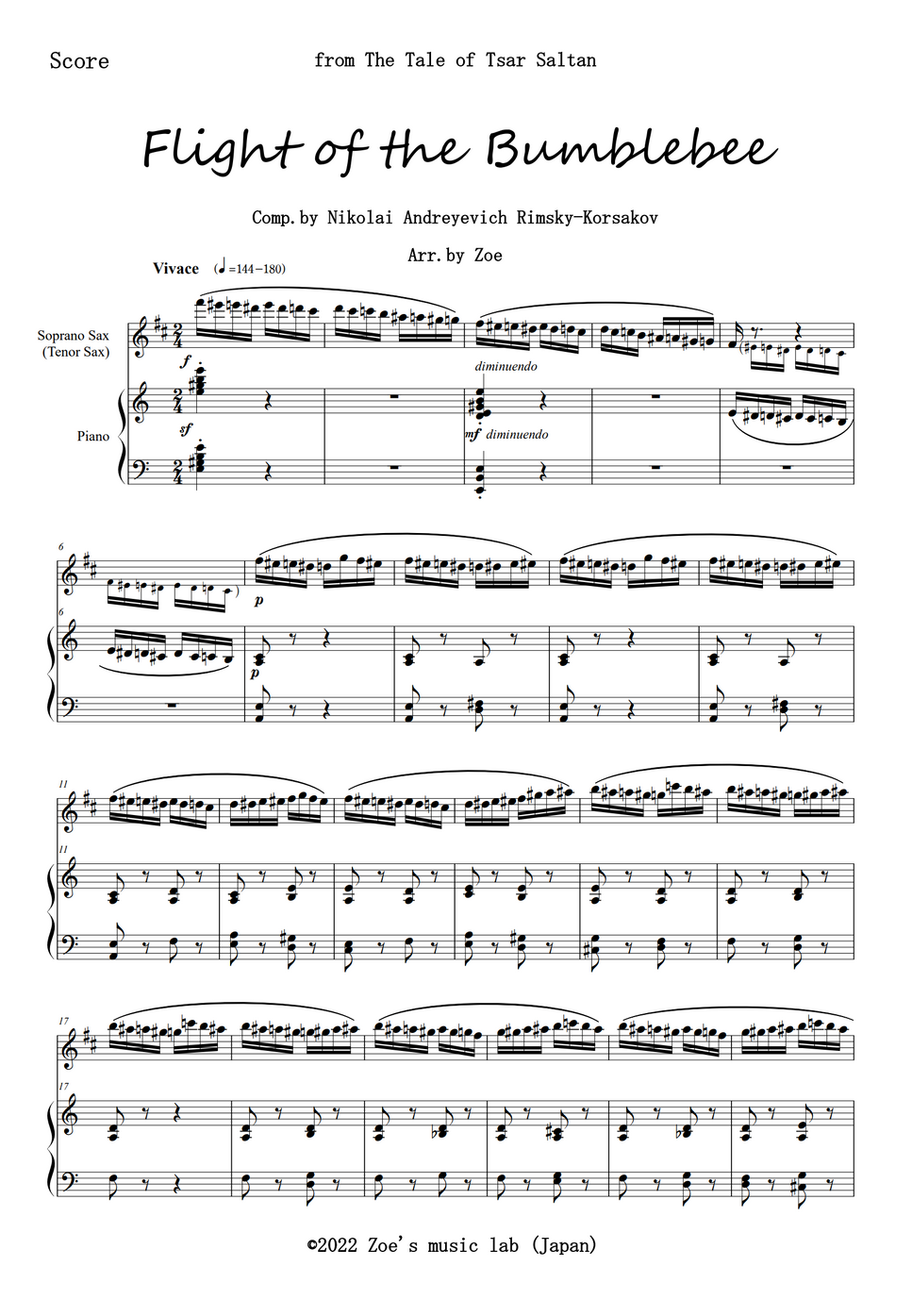 RimskyKorsakov 熊蜂の飛行 for Tenor Sax and Piano (Flight of the