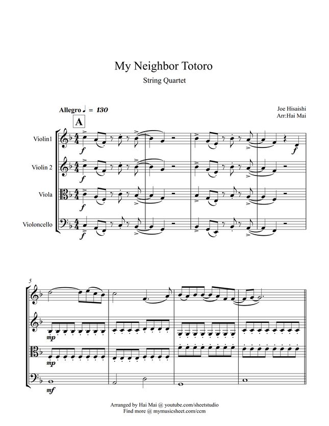 Joe Hisaishi - My Neighbor Totoro for String Quartet by Hai Mai