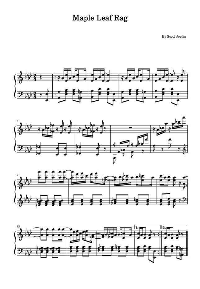 Scott Joplin Maple Leaf Rag By KoYumi Music Sheet Scott joplin maple leaf rag by koyumi music sheet
