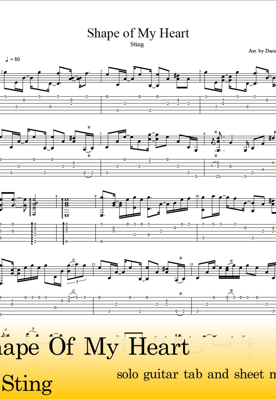 Sting shape of my heart fingerstyle guitar arrangement standard