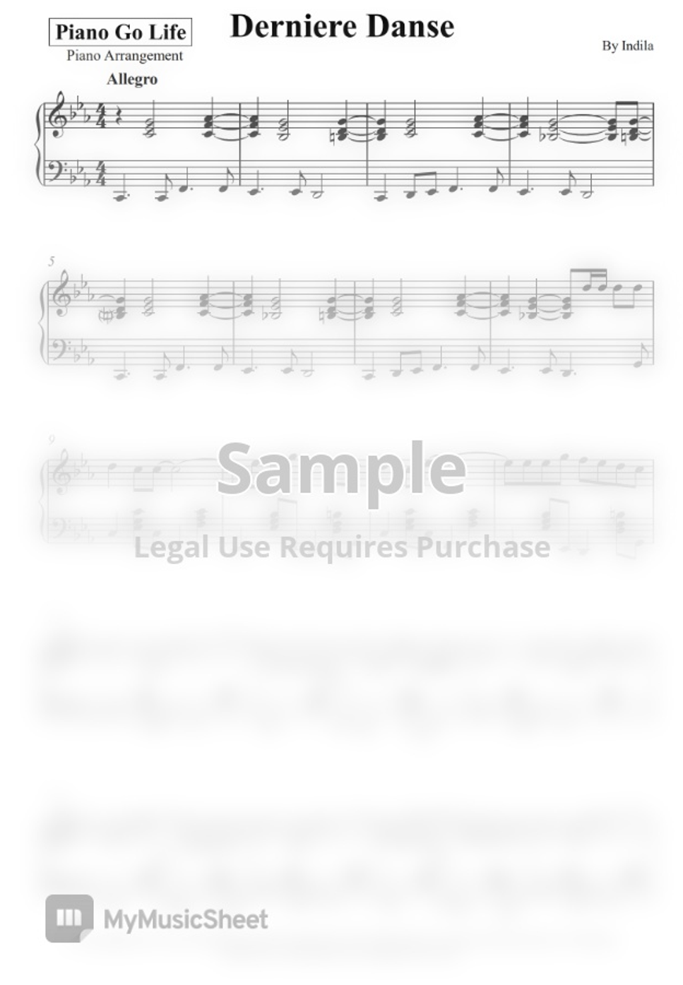 Indila Derniere Danse by Piano Go Life Sheet