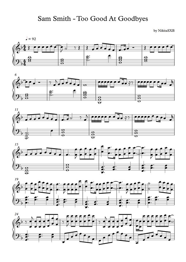 Too Good At Goodbyes Piano Sheet Sam Smith – Too Good At Goodbyes Sheet Music