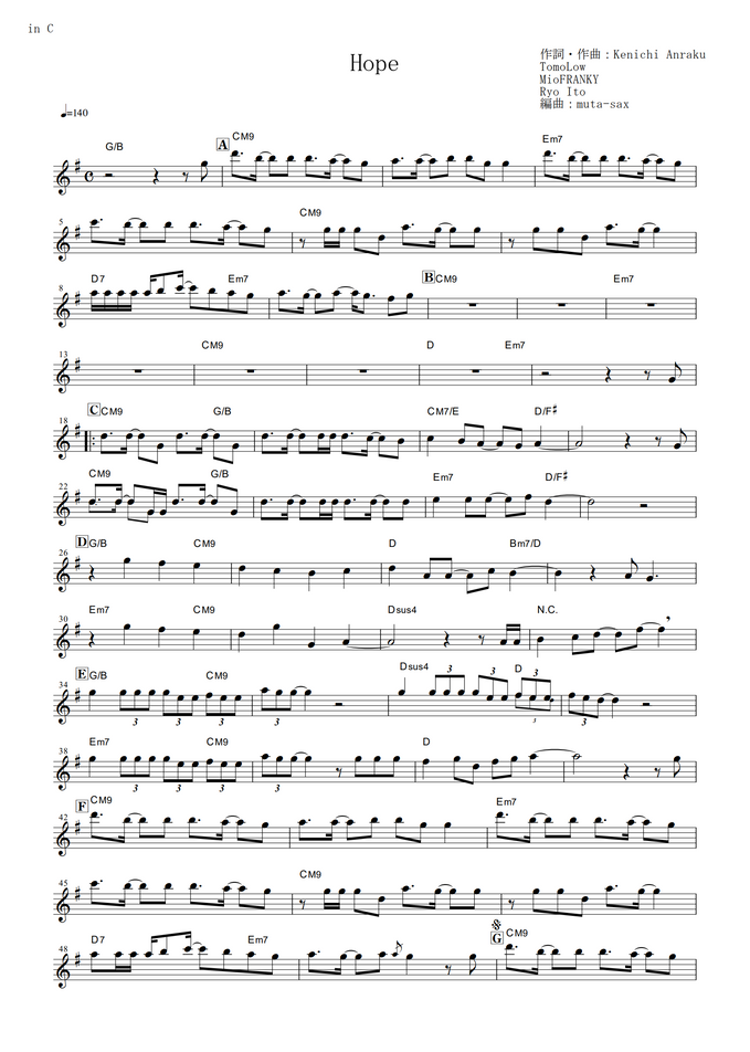 One Piece Hope In C By Namie Amuro Sheet