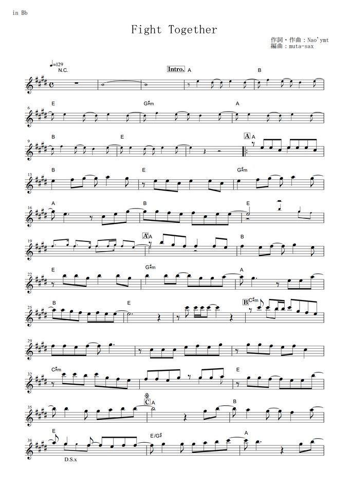 安室奈美恵 Fight Together One Piece In By Muta Sax Sheet