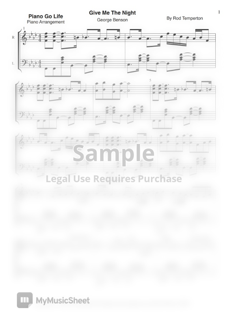 George Benson Give Me The Night By Piano Go Life Spartito George benson give me the night by piano go life spartito