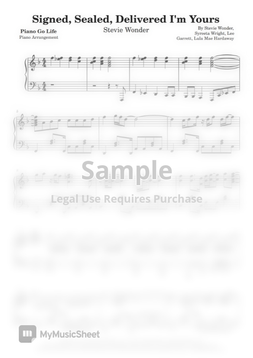 Stevie Wonder - Signed, Sealed, Delivered, I'm Yours by Piano Go Life 曲谱