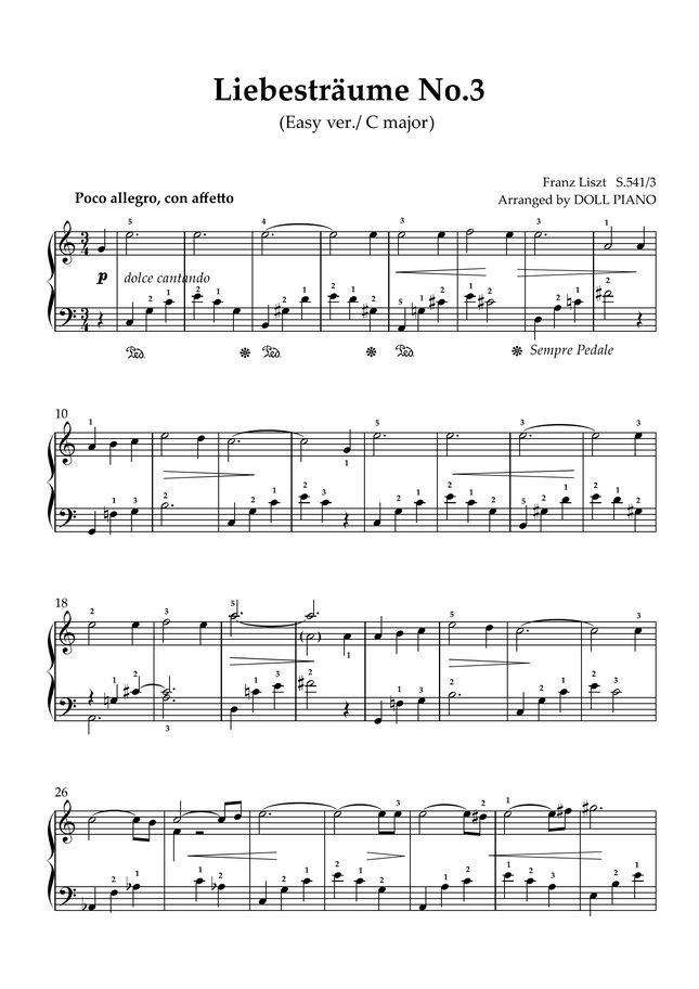 F. Liszt Liebestraum No.3 (Easy ver. C major) by DOLL PIANO Sheet