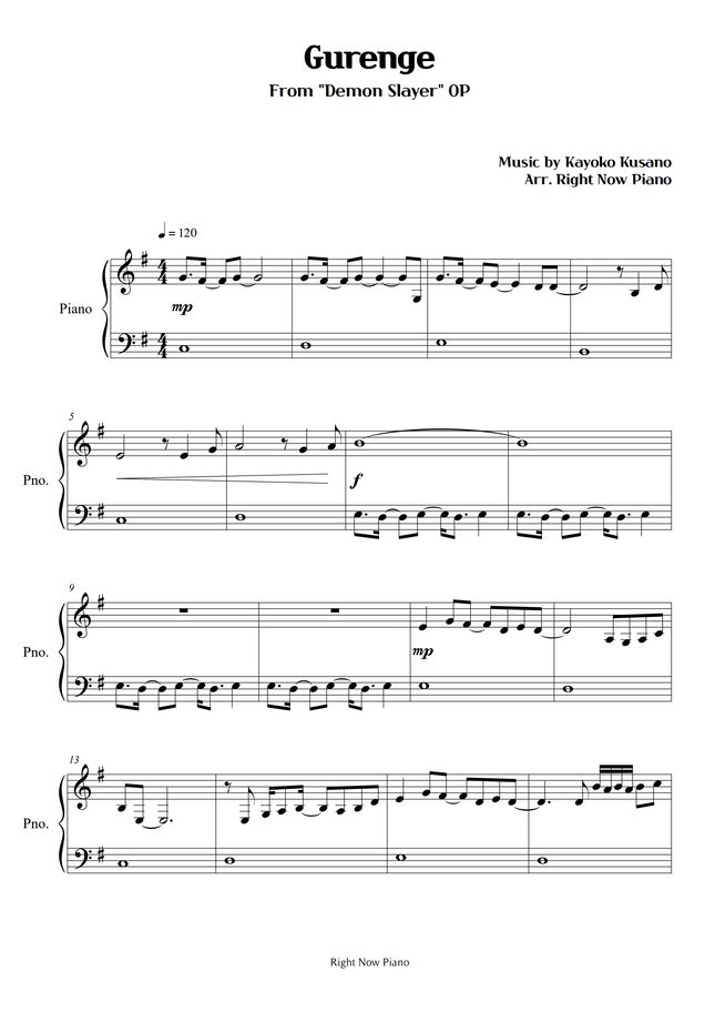 Demon Slayer Gurenge (OP) (Easy Piano) Sheet Music