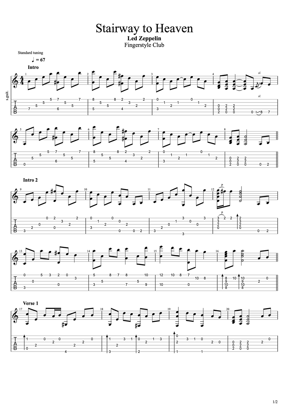Led Zeppelin Stairway to Heaven by Fingerstyle Club Partition musicale