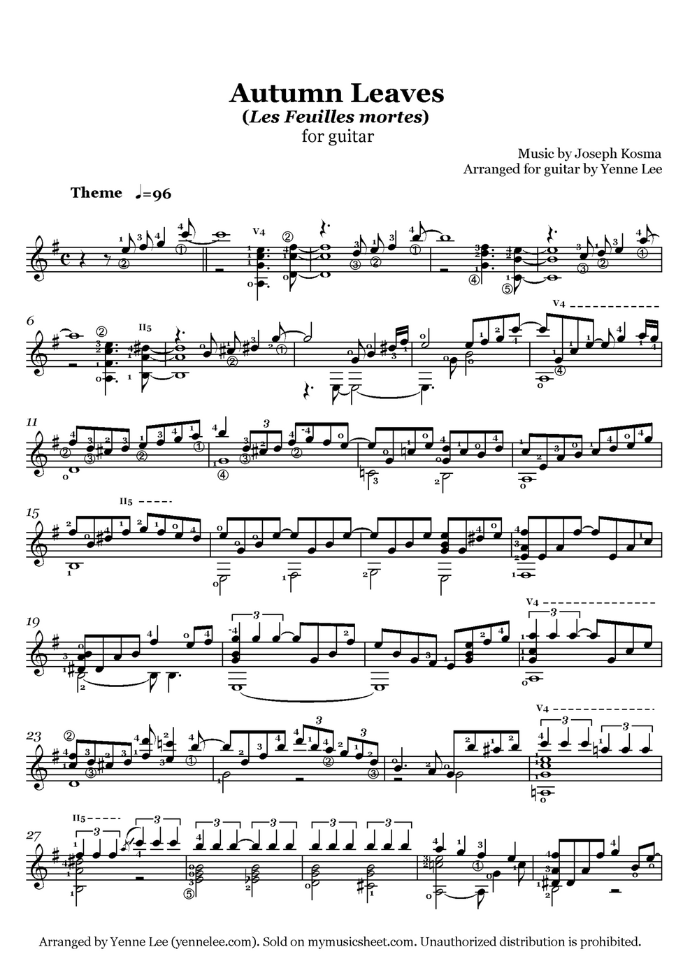 Yves Montand Autumn Leaves Les Feuilles Mortes for Guitar STAFF Yves Montand Autumn Leaves Les Feuilles Mortes for Guitar STAFF