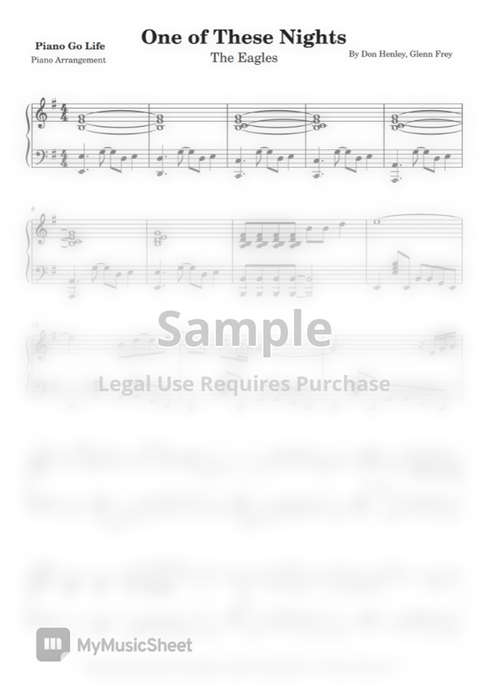The eagles one of these nights by piano go life sheet