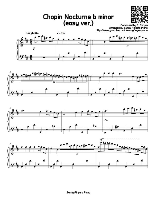 F. Chopin Nocturne Op.9, No.1 (EASY) by Sunny Fingers Piano Sheet Music