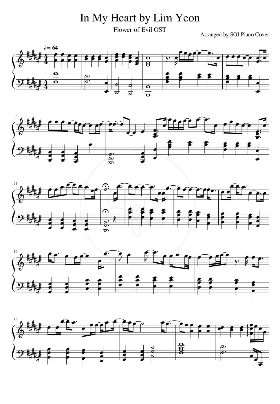 [Flower of Evil OST] Lim Yeon In my Heart (Solo Piano) 악보 by SOI