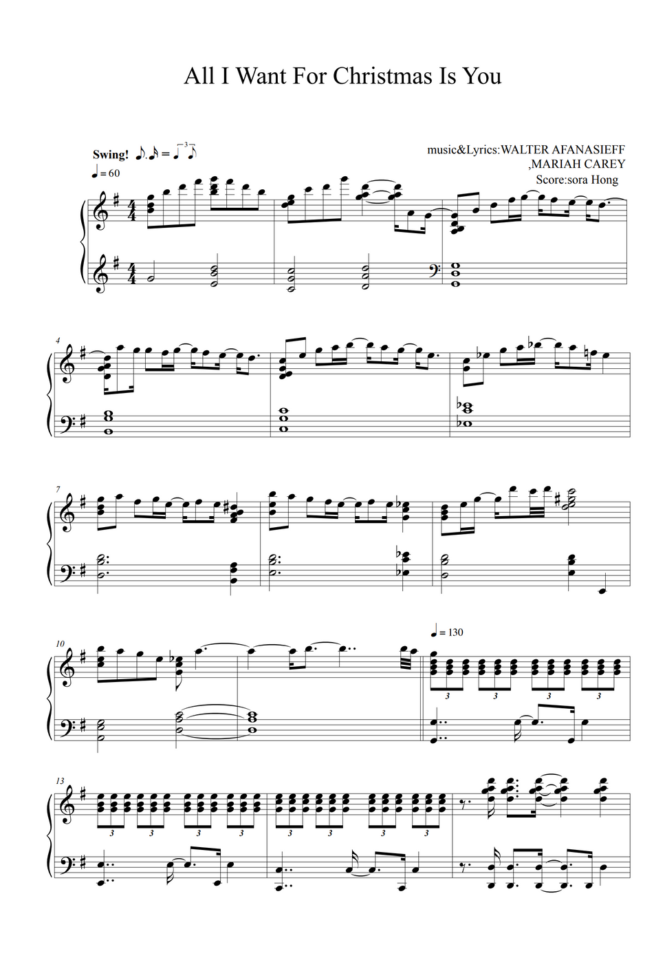 Mariah Carey All I Want For Christmas Is You by sora Hong Notenblatt