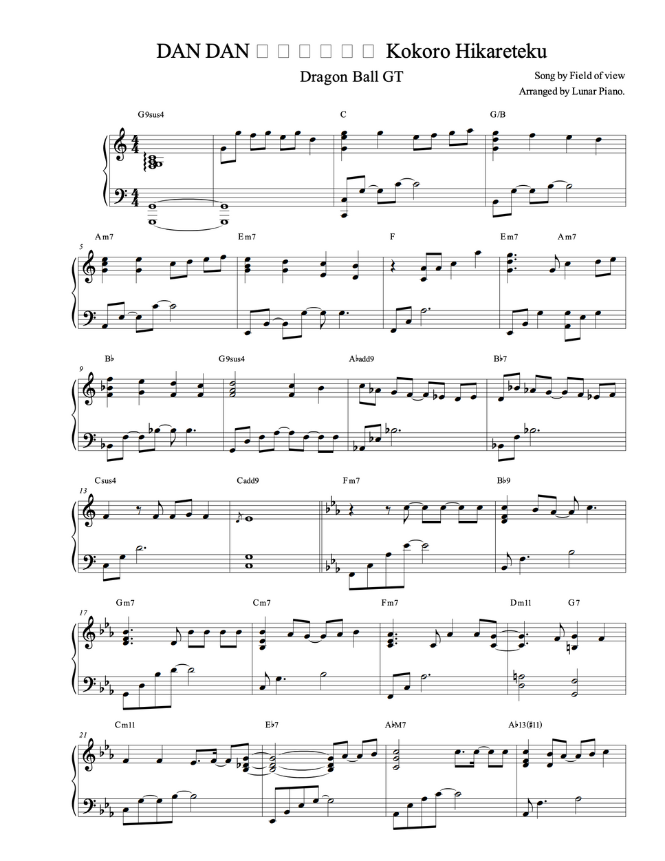 [Dragon Ball GT] Field of view DAN DAN Kokoro Hikareteku (w/Chords) Spartito