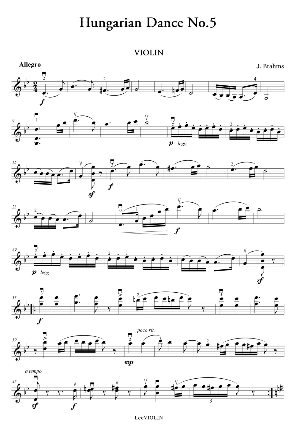 Brahms Hungarian Dance No.5 헝가리무곡 (Violin) (MR포함) by Lee Sheet