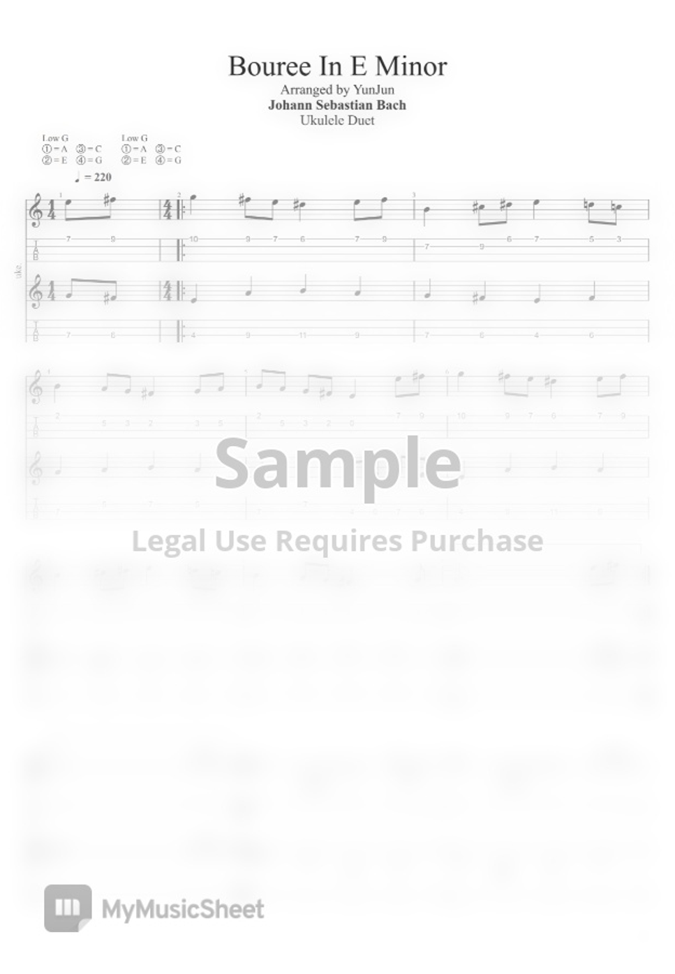 Johann Sebastian Bach Bouree In E Minor (Ukulele Duet (우쿨렐레 듀엣)) by