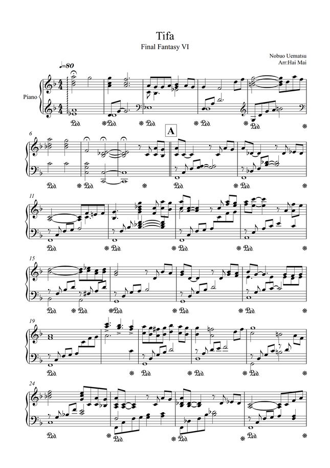 Nobuo Uematsu Tifa's theme by Hai Mai Sheet Music