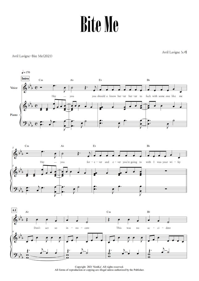 Avril Lavigne Bite Me (with sheet music, chords and lyrics) by SIMKA