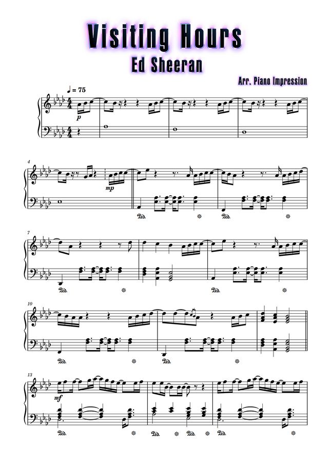 Ed Sheeran Visiting Hours by Piano Impression Sheet Music