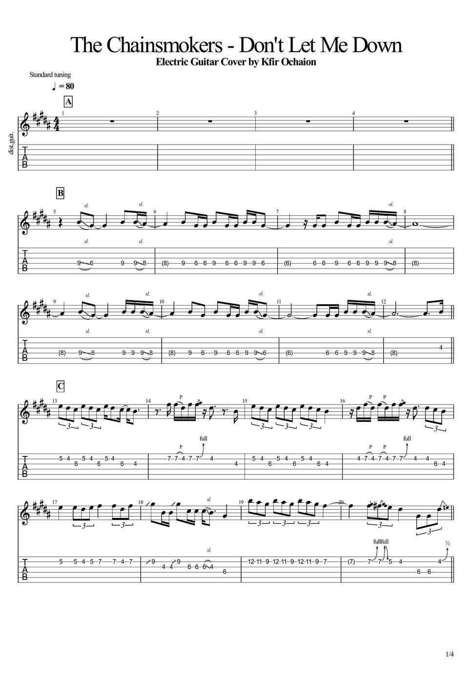 The chainsmokers don t let me down tab by kfir ochaion
